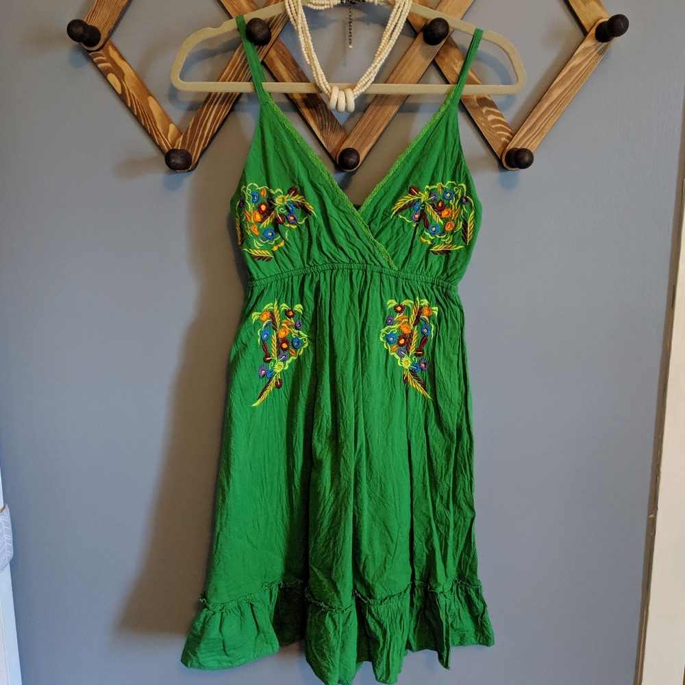 Green Mexican-style embroidered dress